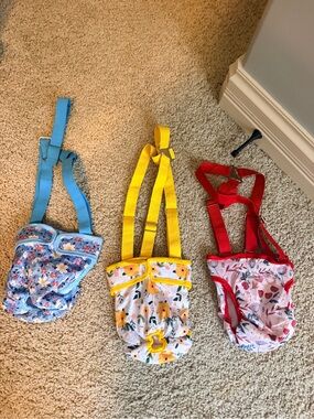 Dog Housebreaking Harness Set — Blue, Yellow, Red Floral Options